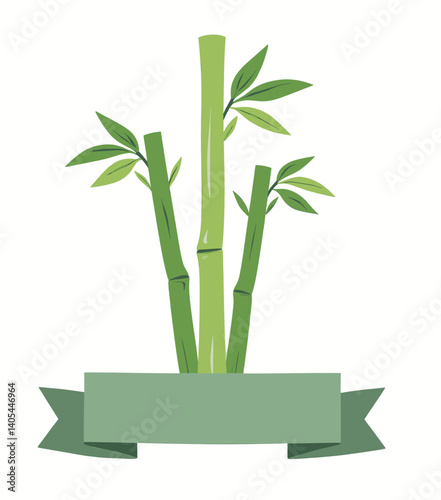 Green Bamboo Stalks with Ribbon Banner