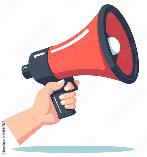 Hand holding red and black megaphone