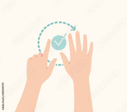 Hands activating a checkmark icon with circular gesture