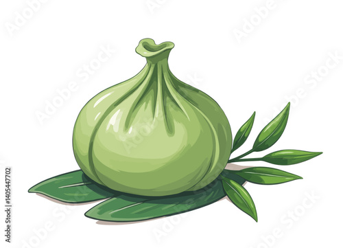 Khinkali Dumpling with Green Leaves Illustration