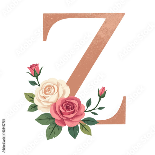 Letter Z with roses, floral alphabet design