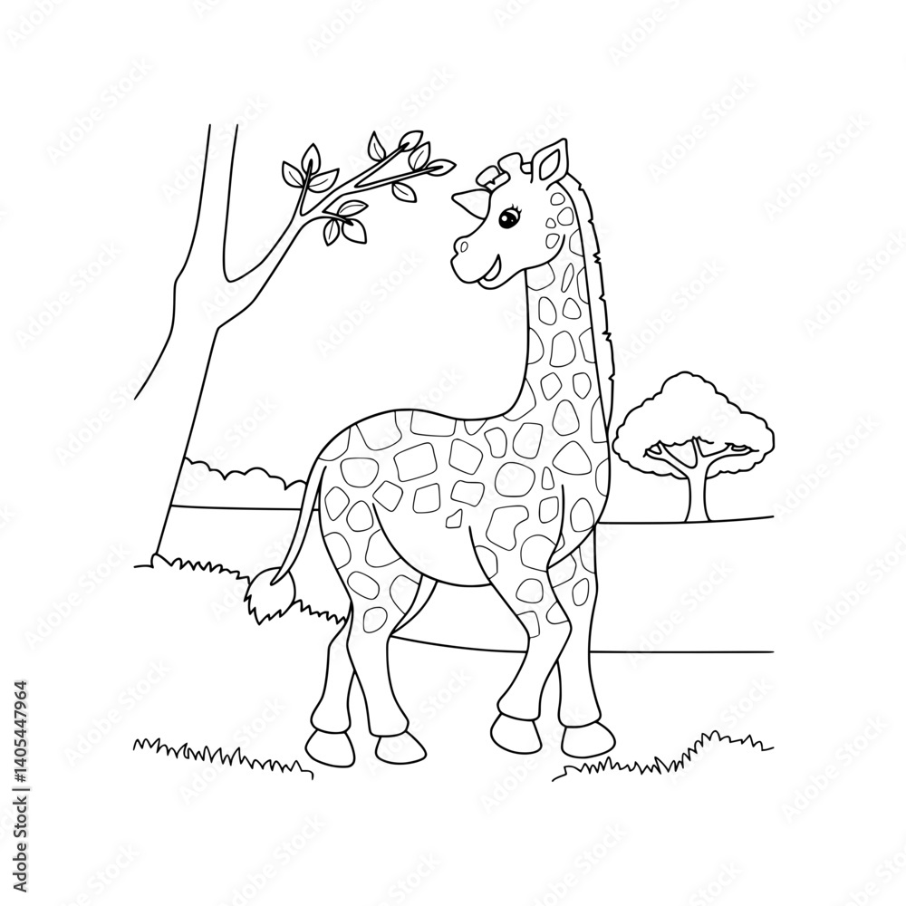 Fototapeta premium Zebra Grazing on Grass – Animal Coloring Page for Young Learners