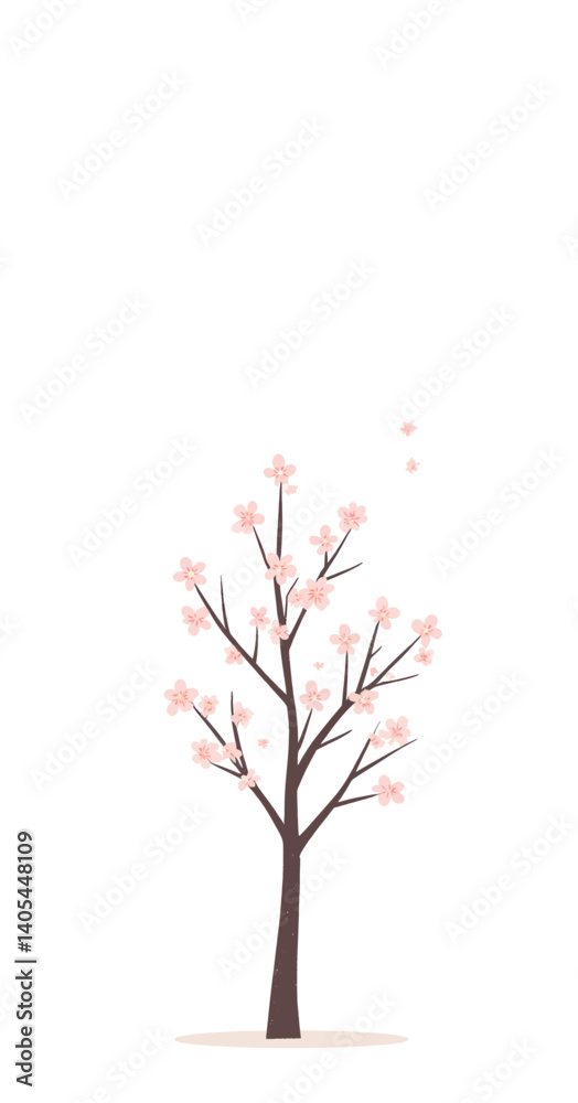Fototapeta premium Minimalist cherry blossom tree illustration on white