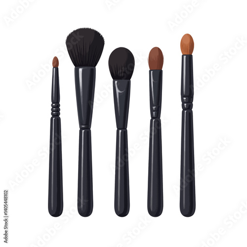Makeup brushes with black handles on white background