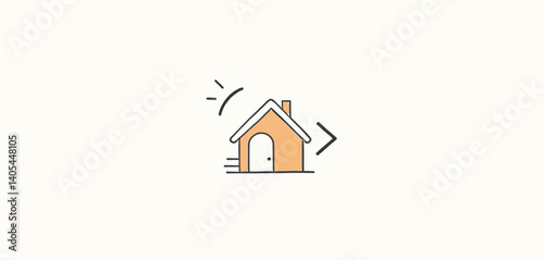 Minimalist house icon with sun and code symbol