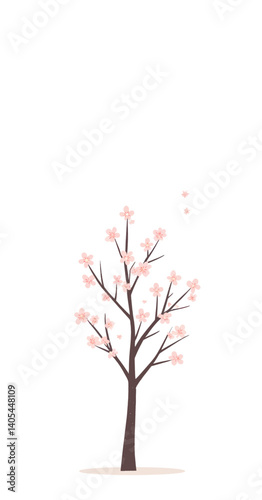 Minimalist cherry blossom tree illustration on white