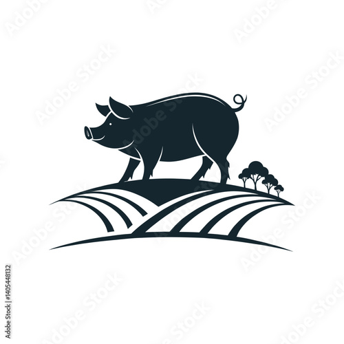pig silhouette logo vector line art logo design