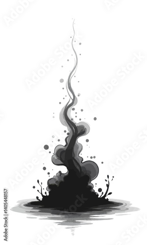 Monochrome Ink Spill with Rising Smoke and Splatters