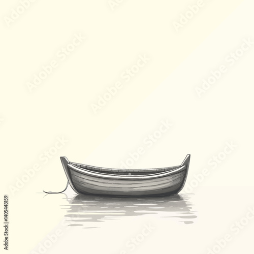 Monochromatic rowboat on calm water, minimalist design
