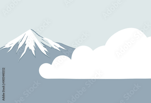 Mountain peak with snow and white cloud illustration