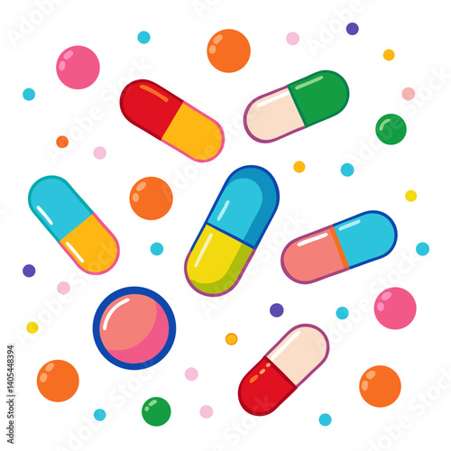 Colorful Pills Scattered on a Surface - Close-Up of Multicolored Pills