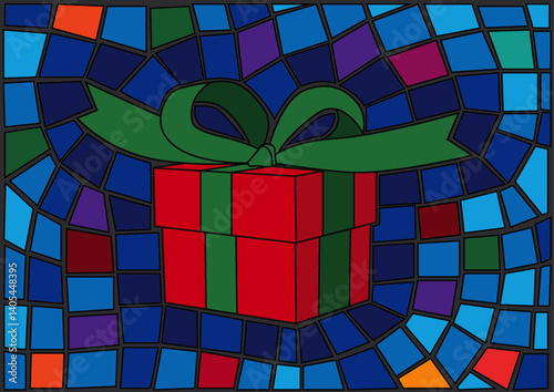 red gift box design glass stained moses background illustration vector