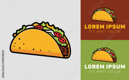 Delicious Tacos Icon Logo with Fresh Ingredients in Flat Design
