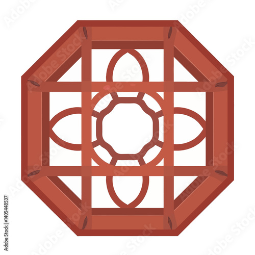 Octagon frame with floral design in terracotta color