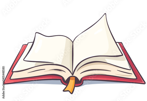 Open red book with blank pages and yellow bookmark