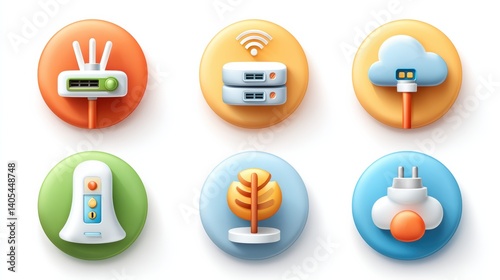 Obraz na płótnie Network icon set concept. Six modern technology and connectivity icons w salonie