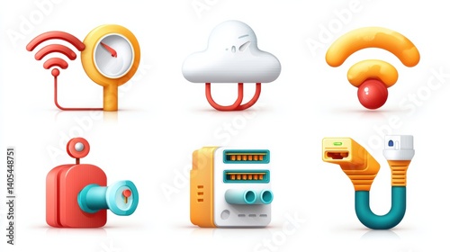 Obraz na płótnie Network icon set concept. Sleek network icons depicting Wi Fi cloud server and firewall symbols w salonie