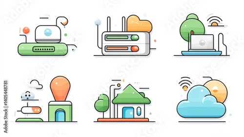 Obraz na płótnie Network icon set concept. Stylized icons representing network technologies and connectivity w salonie