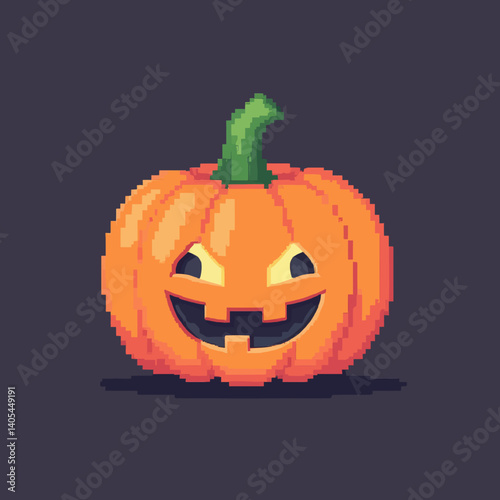 Pixelated Halloween pumpkin with a smiling face