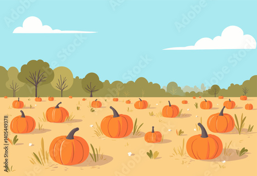 Pumpkin Patch Field with Blue Sky and Clouds