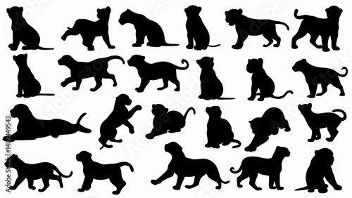 set of lion cub  silhouette vector on white background