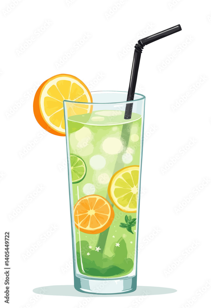 Refreshing Citrus Drink with Black Straw Refreshing Citrus Drink with Black Straw