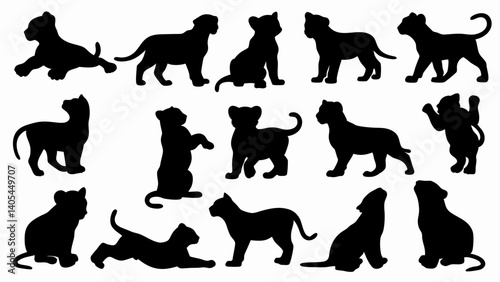 set of lion cub  silhouette vector on white background
