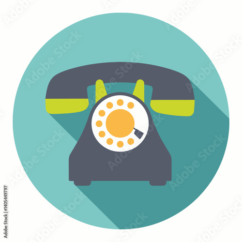 Retro rotary phone icon on teal circle background