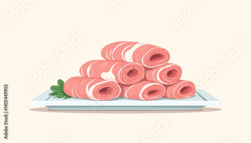 Rolled Meat Stack with Parsley on Plate