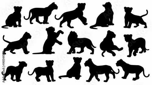 set of lion cub  silhouette vector on white background