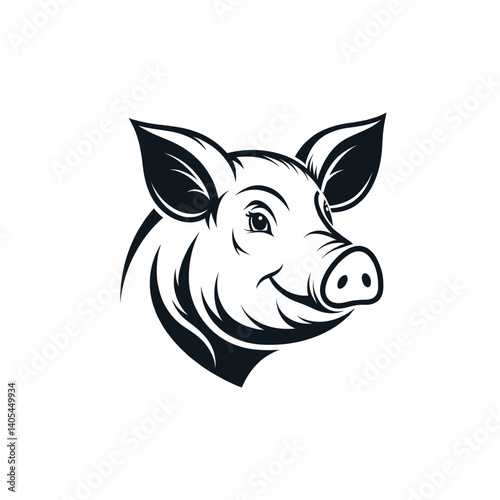 pig silhouette logo vector line art logo design