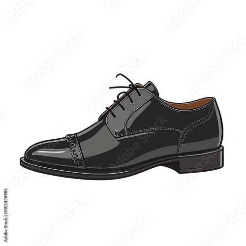 Shiny black leather dress shoe with decorative toe
