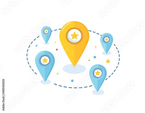 Star Location Pins with Dotted Path Graphic