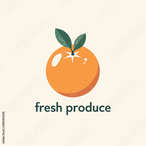 Stylized Orange Fruit with Leaves and Fresh Produce Text