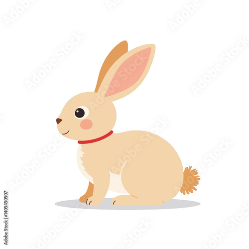 Tan Cartoon Rabbit with Red Collar