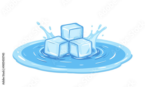 Three Ice Cubes Splashing in Water