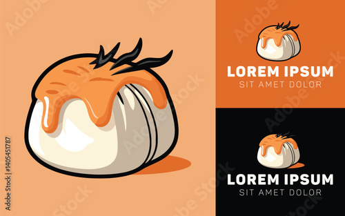Minimalist Dimsum with Mentai Sauce Icon in Clean Style