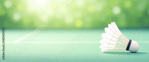 White Shuttlecock on Green Badminton Court