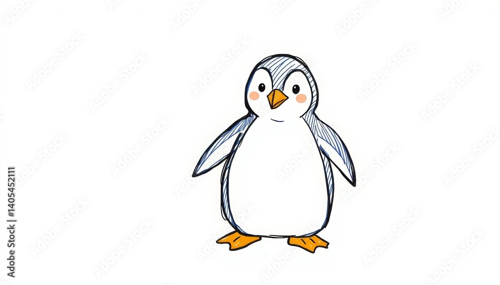 Obraz premium Cute cartoon penguin standing against a white background 