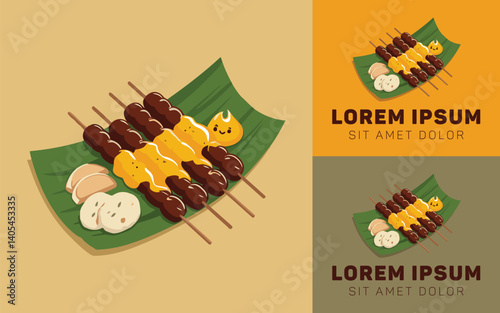 Delicious Satay with Golden Spices Cartoon Logo