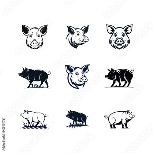 pig silhouette logo vector line art logo design