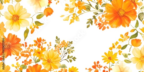 Modern Floral Pattern in Warm Yellow and Orange Tones on White — A Stunning, Eye-Catching Design for Creative Projects, autumn leaves border