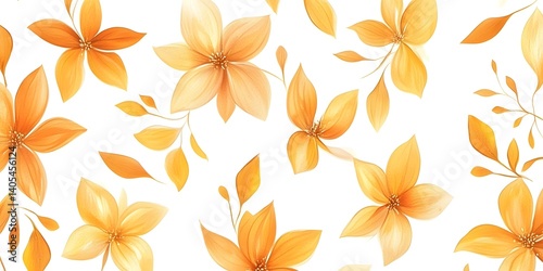 Cheerful Yellow and Orange Blossoms on a White Canvas — Ideal for Home Decor, Fabrics, and Trendy Stationery Designs, seamless pattern with autumn leaves