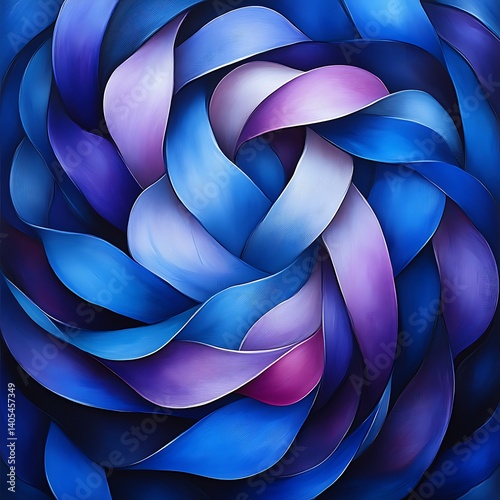 Abstract swirling blue and purple ribbons.