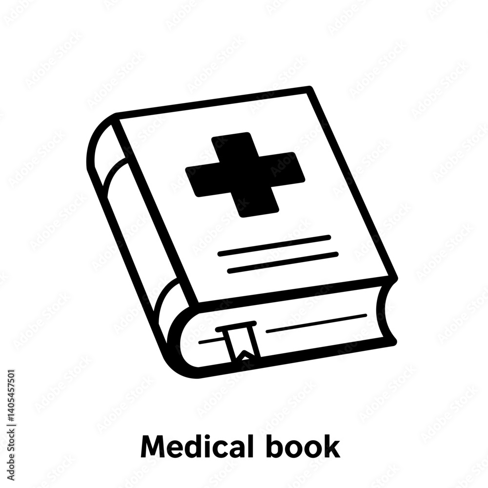 Fototapeta premium Medical book with cross icon design in black and white 