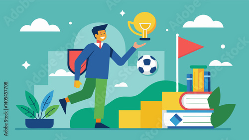 A recent college graduate makes a goal to join a local recreational sports league to stay active and social after leaving school.. Vector illustration