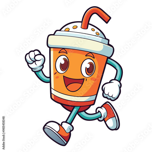 Happy running drink cartoon character