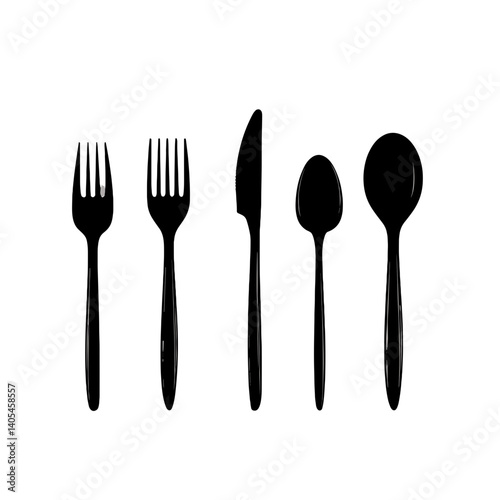  Cutlery set icon in black silhouette on white background