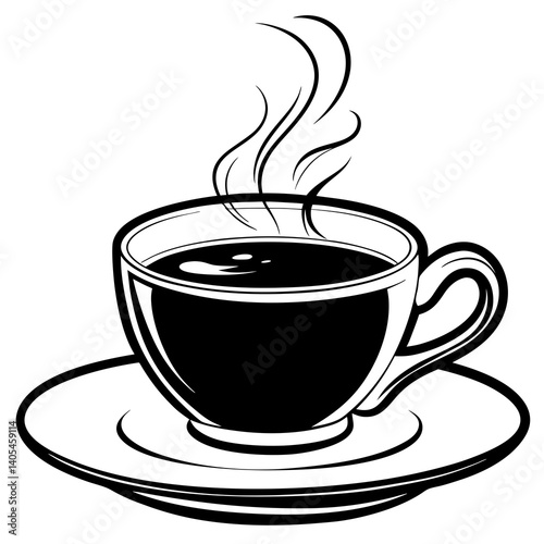 A steaming cup of coffee placed neatly on a matching saucer