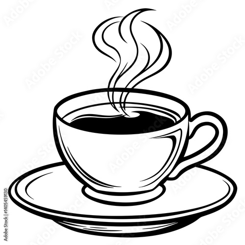A steaming cup of coffee placed neatly on a matching saucer